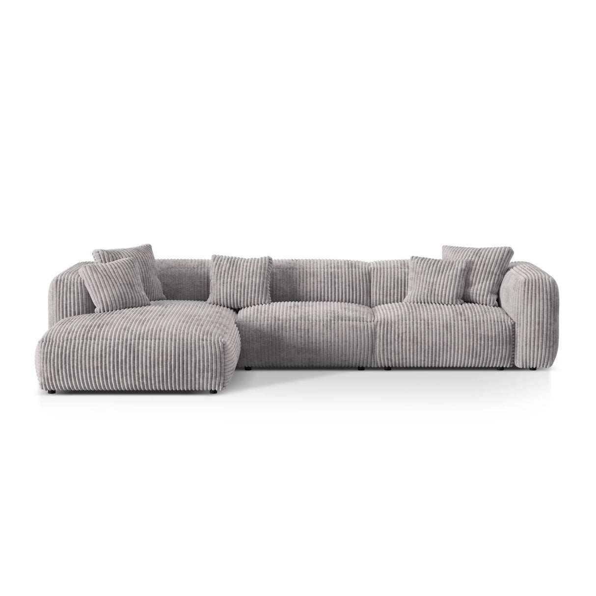 Martina modulares Ecksofa, Linke Seite, Sitztiefe 76 cm, aus Cord in Hellgrau (Tilia 86), 330x176 cm von Micadoni – Bild 1