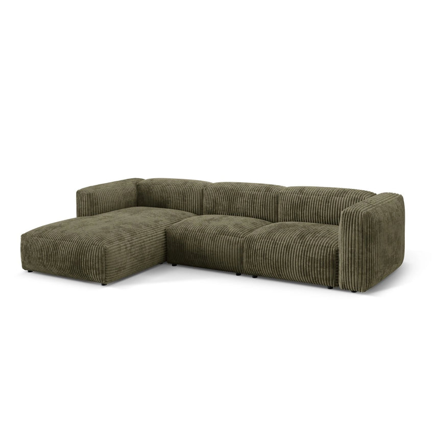 Martina modulares Ecksofa, Linke Seite, Sitztiefe 76 cm, aus Cord in Moosgrün (Tilia 37), 330x176 cm von Micadoni – Bild 3
