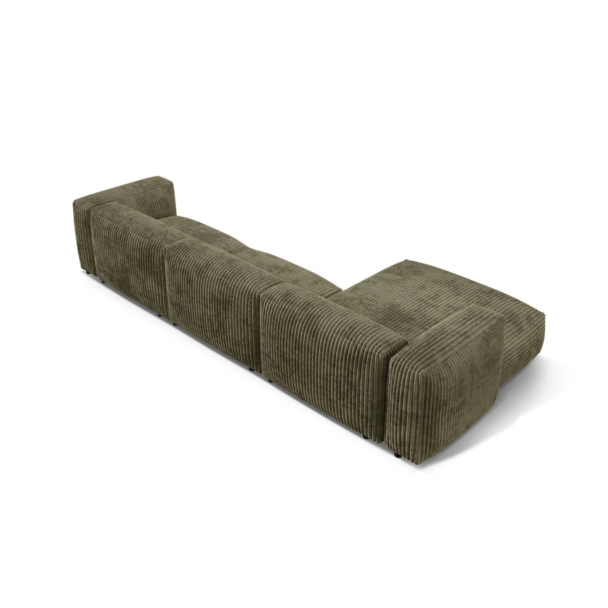 Martina modulares Ecksofa, Linke Seite, Sitztiefe 76 cm, aus Cord in Moosgrün (Tilia 37), 330x176 cm von Micadoni – Bild 5