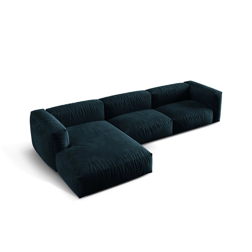 Martina modulares Ecksofa, Linke Seite, Sitztiefe 76 cm, aus Samt in Deep Petrol (Vogue 13), 330x176 cm von Micadoni – Bild 4