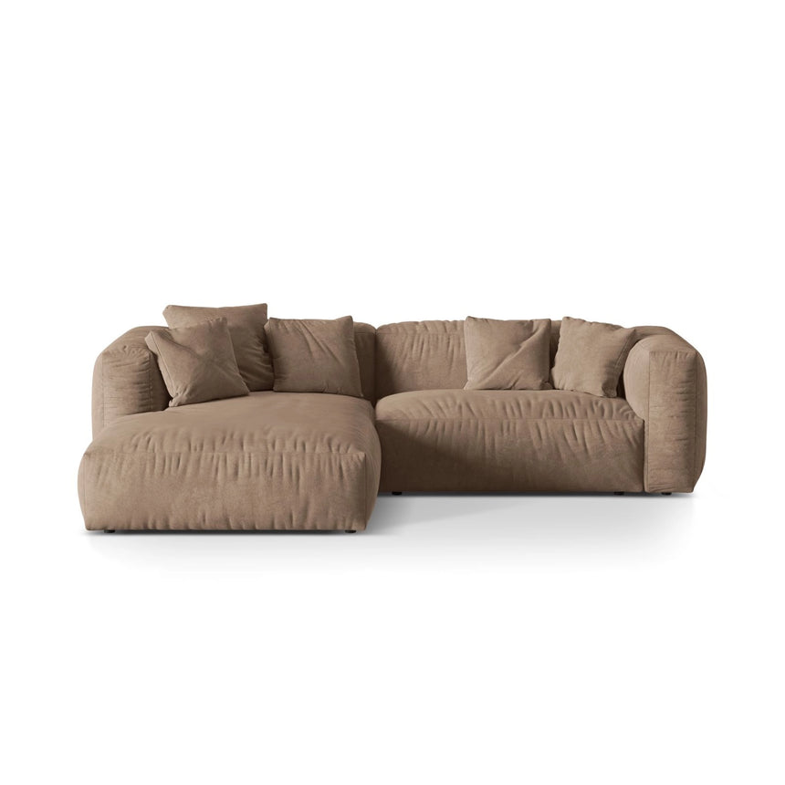 Martina modulares Ecksofa, Linke Seite, Sitztiefe 76 cm, aus Samt in Dunkelbeige (Vogue 3), 280x176 cm von Micadoni – Bild 1