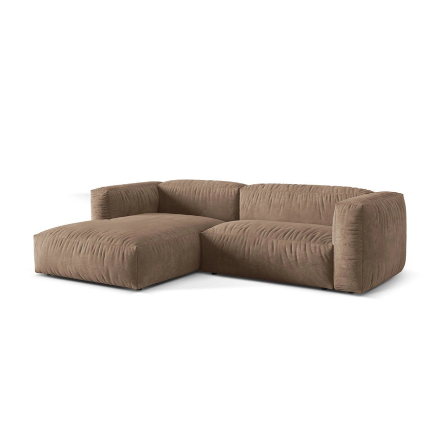 Martina modulares Ecksofa, Linke Seite, Sitztiefe 76 cm, aus Samt in Dunkelbeige (Vogue 3), 280x176 cm von Micadoni – Bild 3