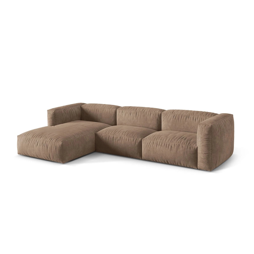 Martina modulares Ecksofa, Linke Seite, Sitztiefe 76 cm, aus Samt in Dunkelbeige (Vogue 3), 330x176 cm von Micadoni – Bild 3