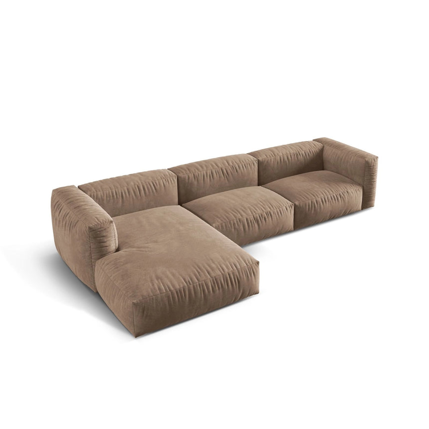 Martina modulares Ecksofa, Linke Seite, Sitztiefe 76 cm, aus Samt in Dunkelbeige (Vogue 3), 330x176 cm von Micadoni – Bild 4