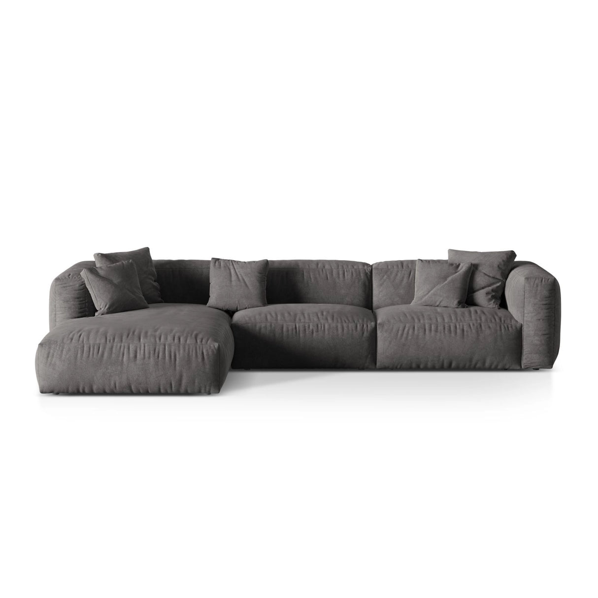 Martina modulares Ecksofa, Linke Seite, Sitztiefe 76 cm, aus Samt in Grau (Vogue 15), 330x176 cm von Micadoni – Bild 1