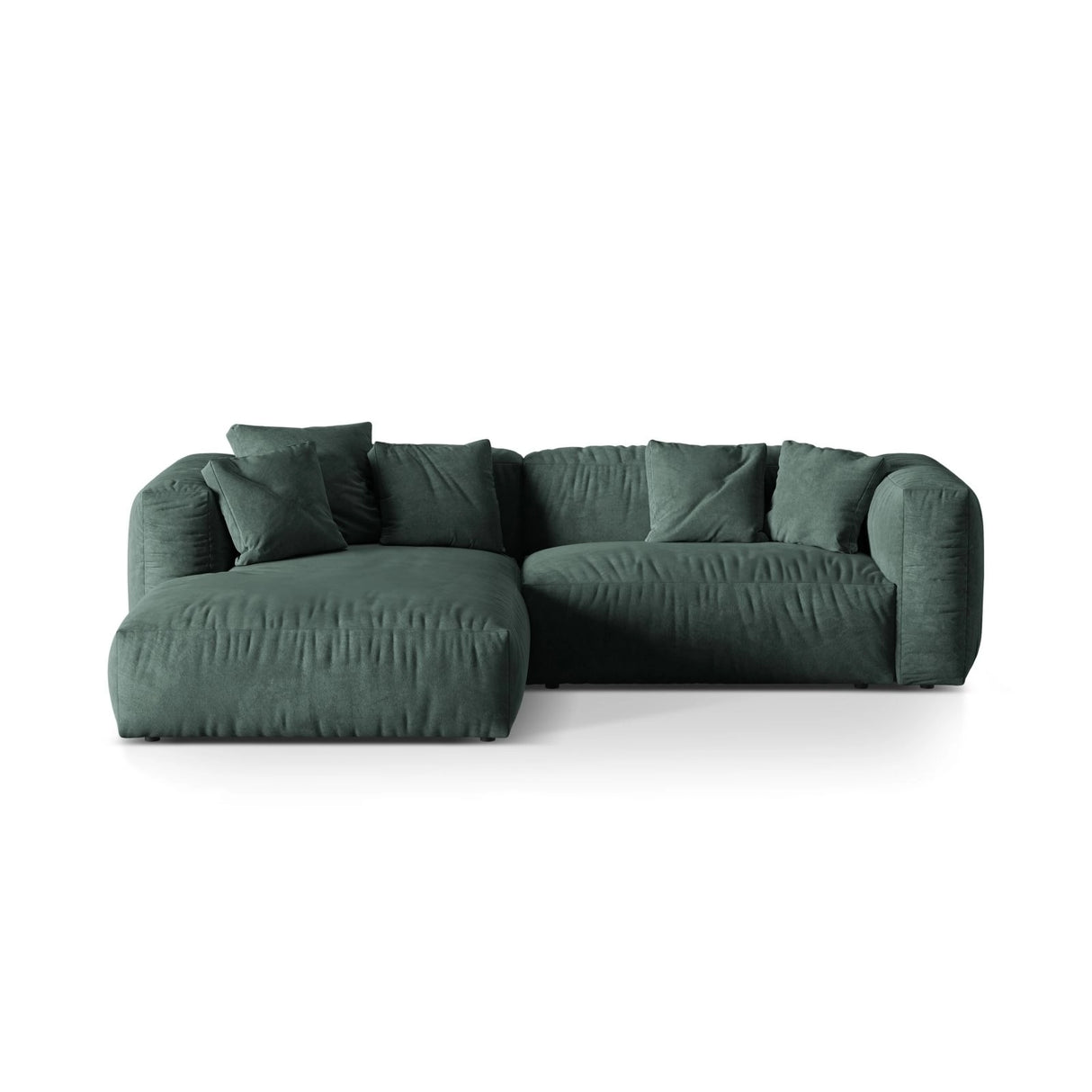 Martina modulares Ecksofa, Linke Seite, Sitztiefe 76 cm, aus Samt in Petrol (Vogue 12), 280x176 cm von Micadoni – Bild 1