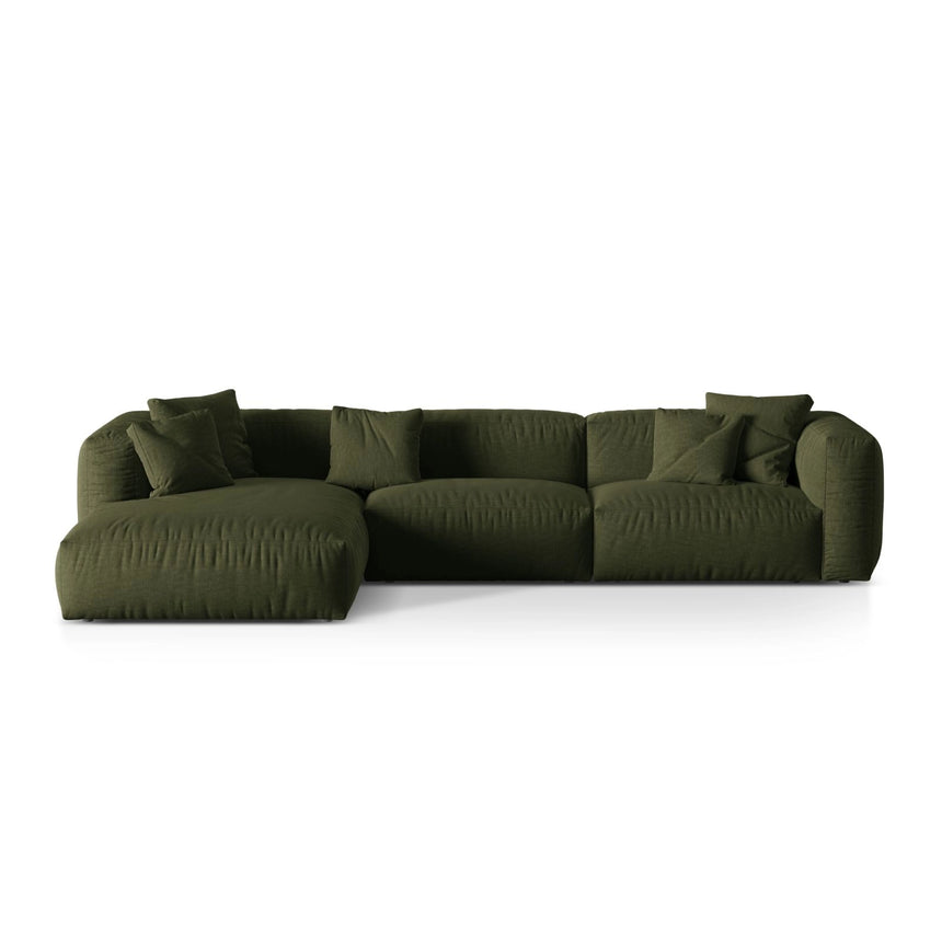 Martina modulares Ecksofa, Linke Seite, Sitztiefe 76 cm, aus Strukturierter Stoff in Grün (Boston Forest), 330x176 cm von Micadoni – Bild 1
