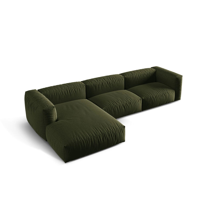Martina modulares Ecksofa, Linke Seite, Sitztiefe 76 cm, aus Strukturierter Stoff in Grün (Boston Forest), 330x176 cm von Micadoni – Bild 4
