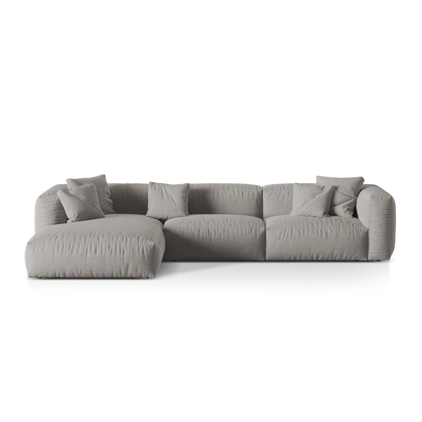 Martina modulares Ecksofa, Linke Seite, Sitztiefe 76 cm, aus Strukturierter Stoff in Hellgrau (Boston Light Grey), 330x176 cm von Micadoni – Bild 1