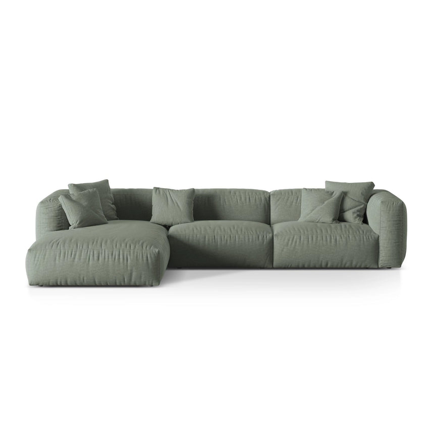 Martina modulares Ecksofa, Linke Seite, Sitztiefe 76 cm, aus Strukturierter Stoff in Moosgrün (Boston Water Green), 330x176 cm von Micadoni – Bild 1