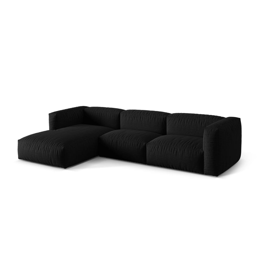 Martina modulares Ecksofa, Linke Seite, Sitztiefe 76 cm, aus Strukturierter Stoff in Schwarz (Boston Black), 330x176 cm von Micadoni – Bild 3