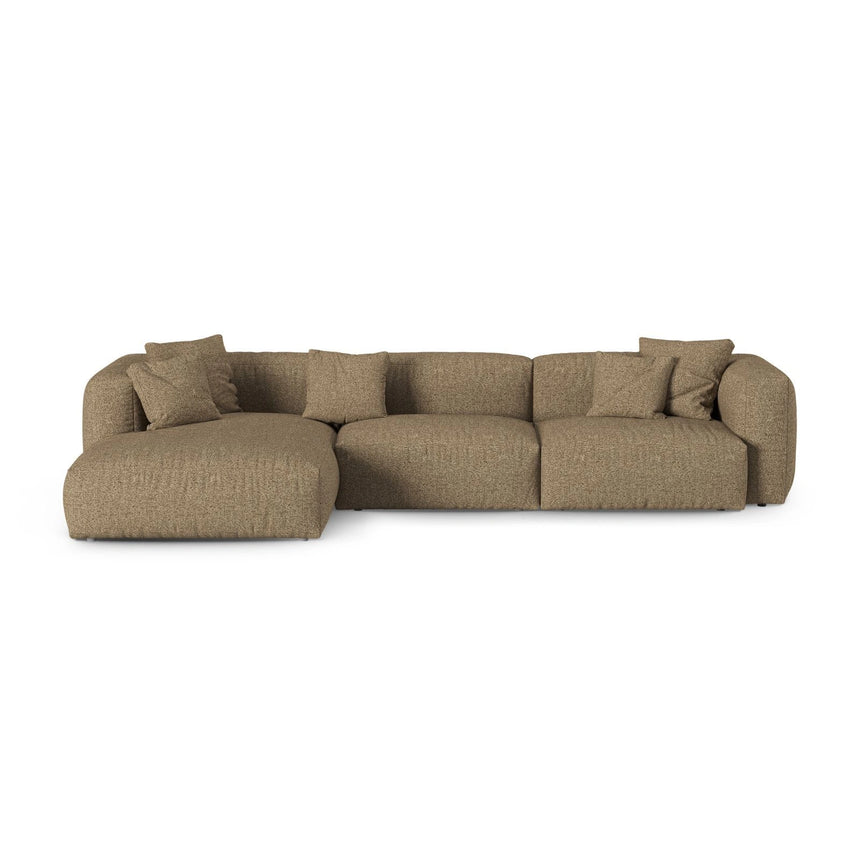 Martina modulares Ecksofa, Linke Seite, Sitztiefe 90 cm, aus Boucle in Cappuccino (Monet Cappucino), 330x176 cm von Micadoni – Bild 1