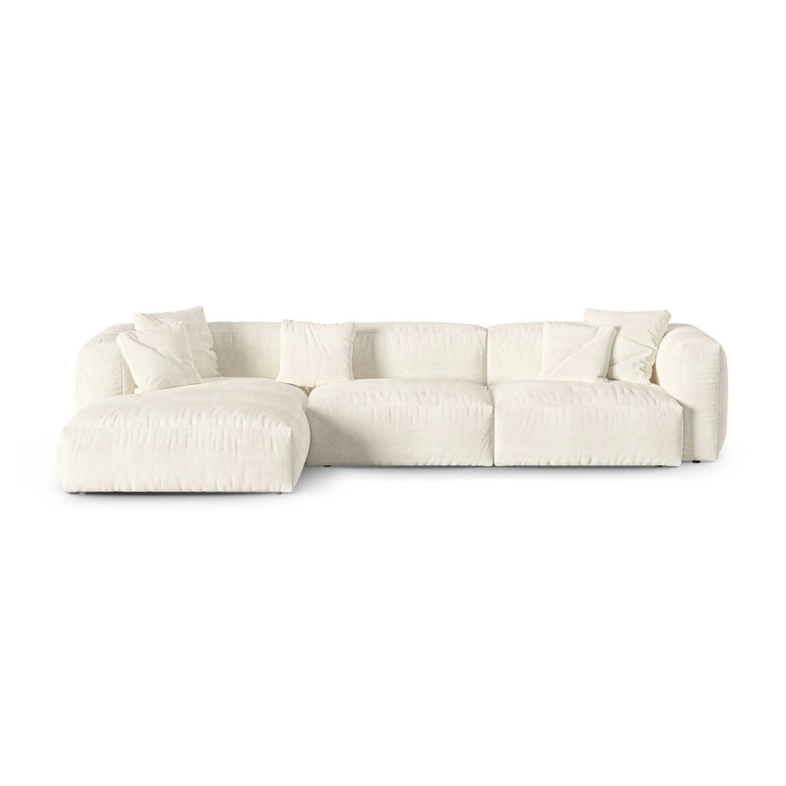 Martina modulares Ecksofa, Linke Seite, Sitztiefe 90 cm, aus Boucle in Elfenbein (Monet Nata), 330x176 cm von Micadoni – Bild 1