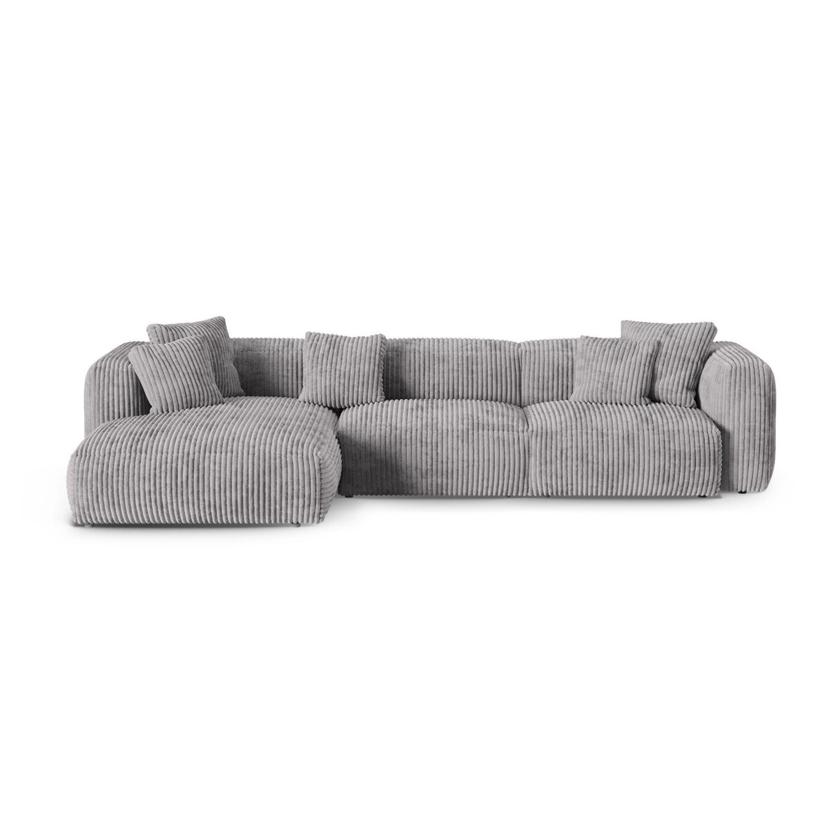 Martina modulares Ecksofa, Linke Seite, Sitztiefe 90 cm, aus Cord in Hellgrau (Tilia 86), 330x176 cm von Micadoni – Bild 1
