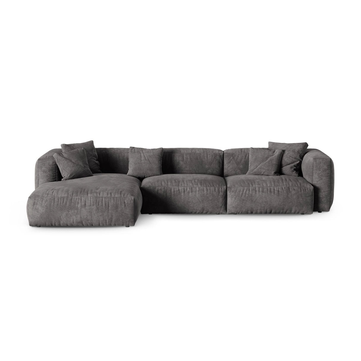 Martina modulares Ecksofa, Linke Seite, Sitztiefe 90 cm, aus Samt in Grau (Vogue 15), 330x176 cm von Micadoni – Bild 1