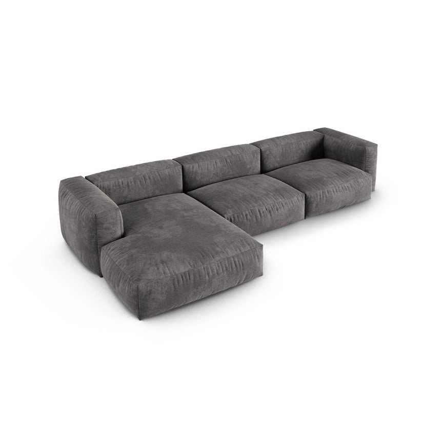 Martina modulares Ecksofa, Linke Seite, Sitztiefe 90 cm, aus Samt in Grau (Vogue 15), 330x176 cm von Micadoni – Bild 4