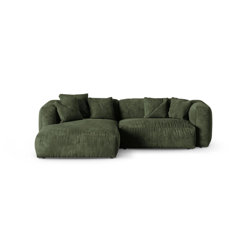 Martina modulares Ecksofa, Linke Seite, Sitztiefe 90 cm, aus Samt in Grün (Vogue 11), 280x176 cm von Micadoni – Bild 1