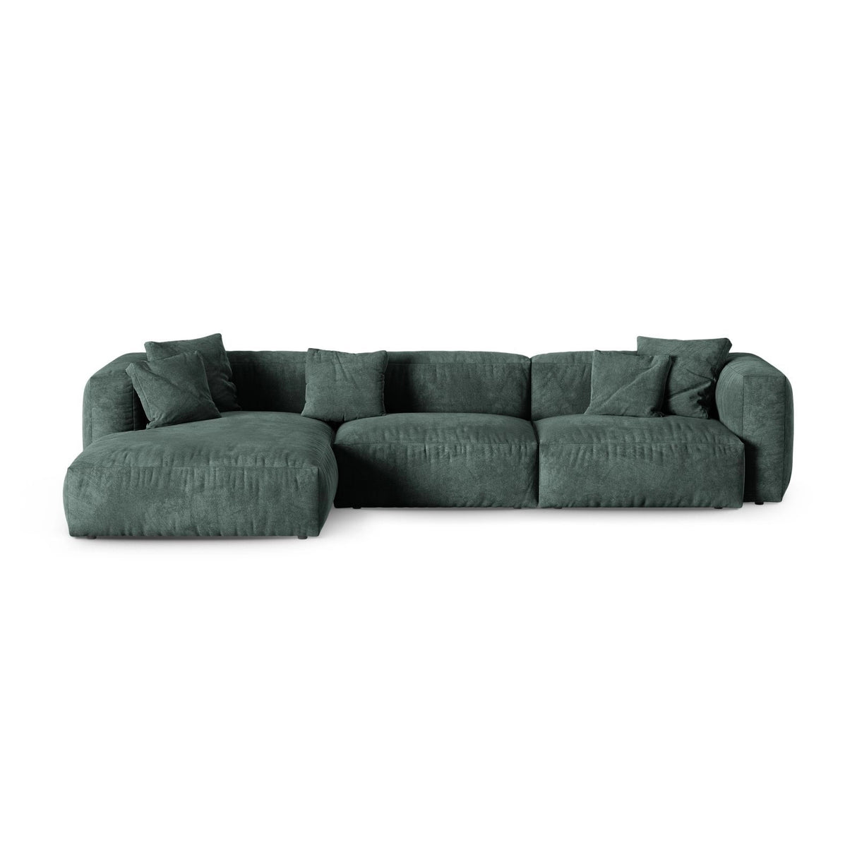 Martina modulares Ecksofa, Linke Seite, Sitztiefe 90 cm, aus Samt in Petrol (Vogue 12), 330x176 cm von Micadoni – Bild 1