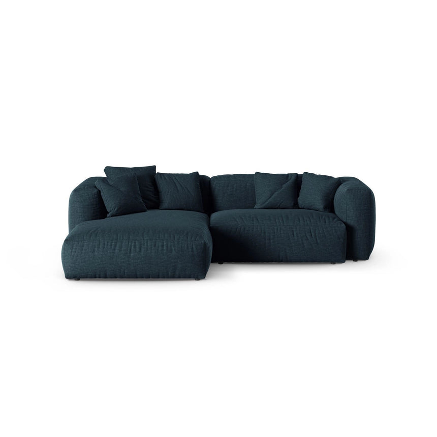 Martina modulares Ecksofa, Linke Seite, Sitztiefe 90 cm, aus Strukturierter Stoff in Blau Jeans (Boston Ocean), 280x176 cm von Micadoni – Bild 1