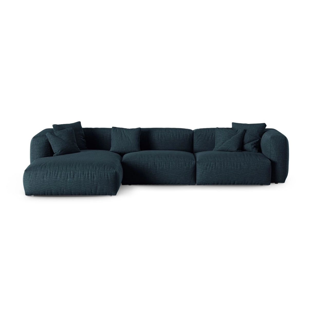 Martina modulares Ecksofa, Linke Seite, Sitztiefe 90 cm, aus Strukturierter Stoff in Blau Jeans (Boston Ocean), 330x176 cm von Micadoni – Bild 1