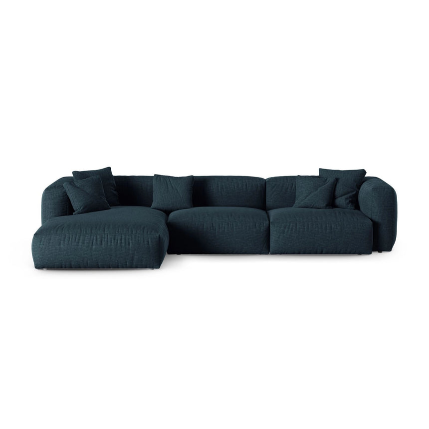 Martina modulares Ecksofa, Linke Seite, Sitztiefe 90 cm, aus Strukturierter Stoff in Blau Jeans (Boston Ocean), 330x176 cm von Micadoni – Bild 1