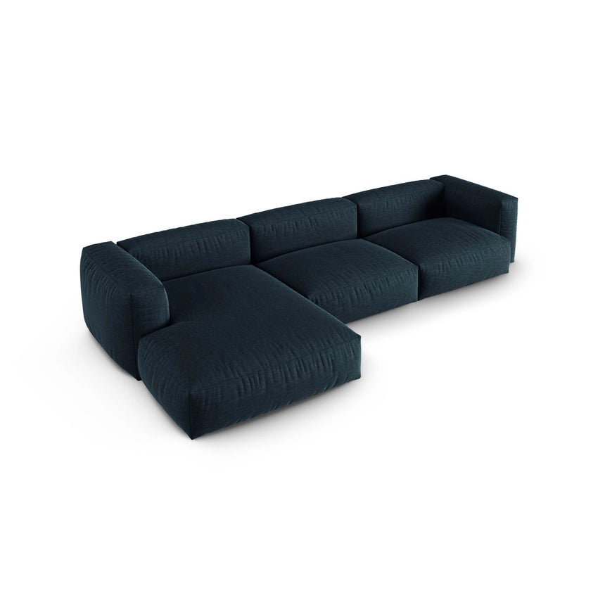 Martina modulares Ecksofa, Linke Seite, Sitztiefe 90 cm, aus Strukturierter Stoff in Blau Jeans (Boston Ocean), 330x176 cm von Micadoni – Bild 4