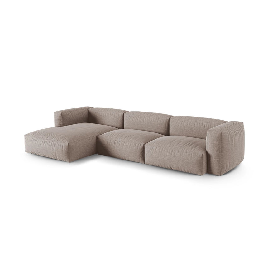 Martina modulares Ecksofa, Linke Seite, Sitztiefe 90 cm, aus Strukturierter Stoff in Dunkelbeige (Boston Trufa), 330x176 cm von Micadoni – Bild 3