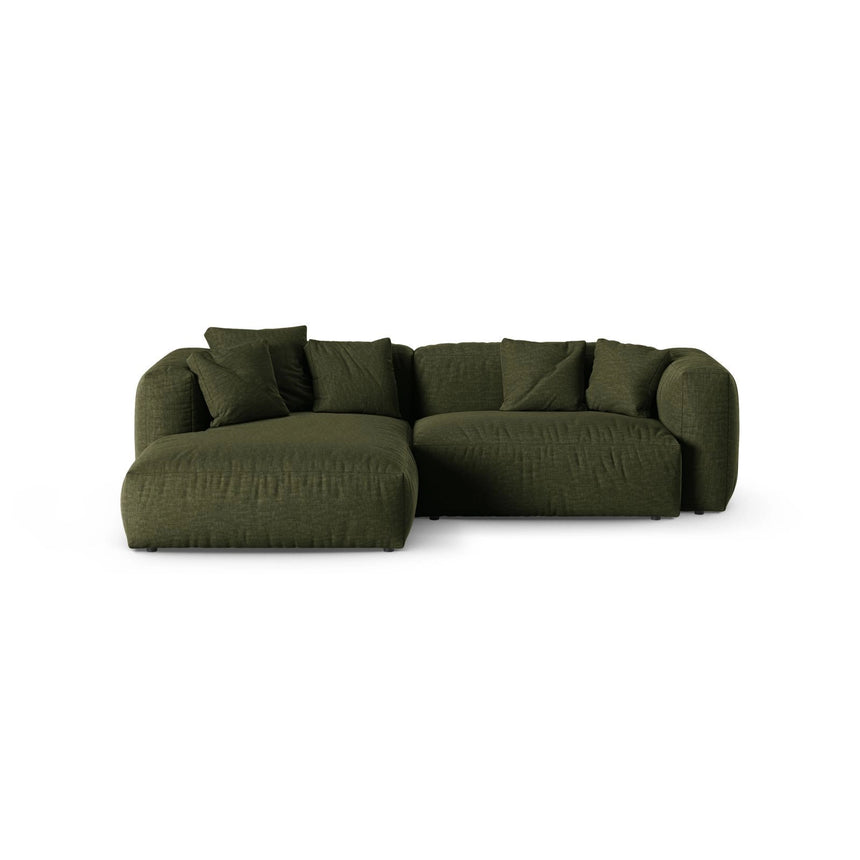 Martina modulares Ecksofa, Linke Seite, Sitztiefe 90 cm, aus Strukturierter Stoff in Grün (Boston Forest), 280x176 cm von Micadoni – Bild 1
