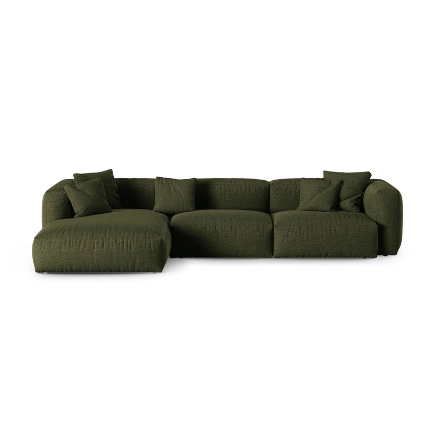 Martina modulares Ecksofa, Linke Seite, Sitztiefe 90 cm, aus Strukturierter Stoff in Grün (Boston Forest), 330x176 cm von Micadoni – Bild 1