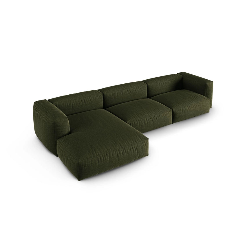 Martina modulares Ecksofa, Linke Seite, Sitztiefe 90 cm, aus Strukturierter Stoff in Grün (Boston Forest), 330x176 cm von Micadoni – Bild 4