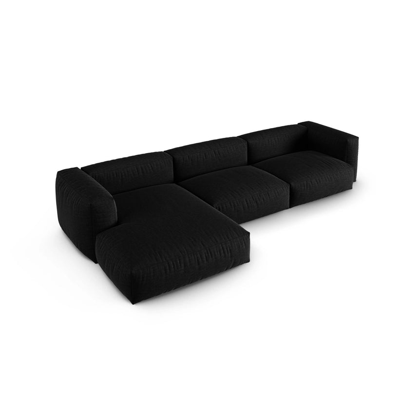 Martina modulares Ecksofa, Linke Seite, Sitztiefe 90 cm, aus Strukturierter Stoff in Schwarz (Boston Black), 330x176 cm von Micadoni – Bild 4