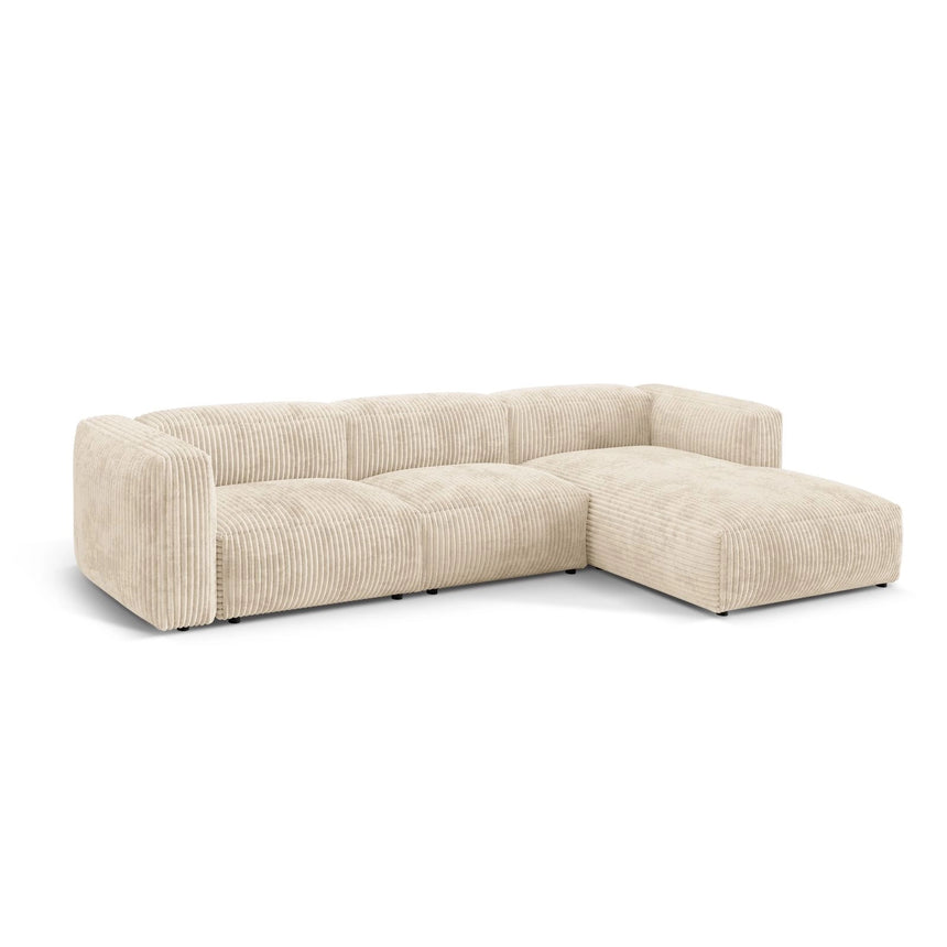 Martina modulares Ecksofa, Rechte Seite, Sitztiefe 76 cm, aus Cord in Leichtes Beige (Tilia 03), 330x176 cm von Micadoni – Bild 3