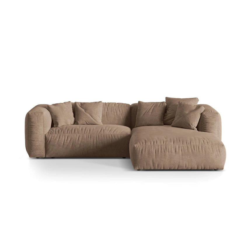 Martina modulares Ecksofa, Rechte Seite, Sitztiefe 76 cm, aus Samt in Dunkelbeige (Vogue 3), 280x176 cm von Micadoni – Bild 1