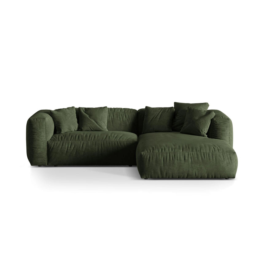 Martina modulares Ecksofa, Rechte Seite, Sitztiefe 76 cm, aus Samt in Grün (Vogue 11), 280x176 cm von Micadoni – Bild 1