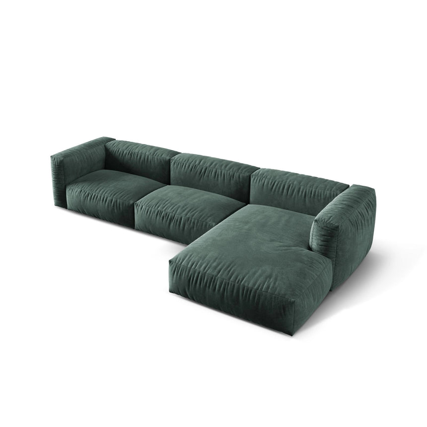Martina modulares Ecksofa, Rechte Seite, Sitztiefe 76 cm, aus Samt in Petrol (Vogue 12), 330x176 cm von Micadoni – Bild 4