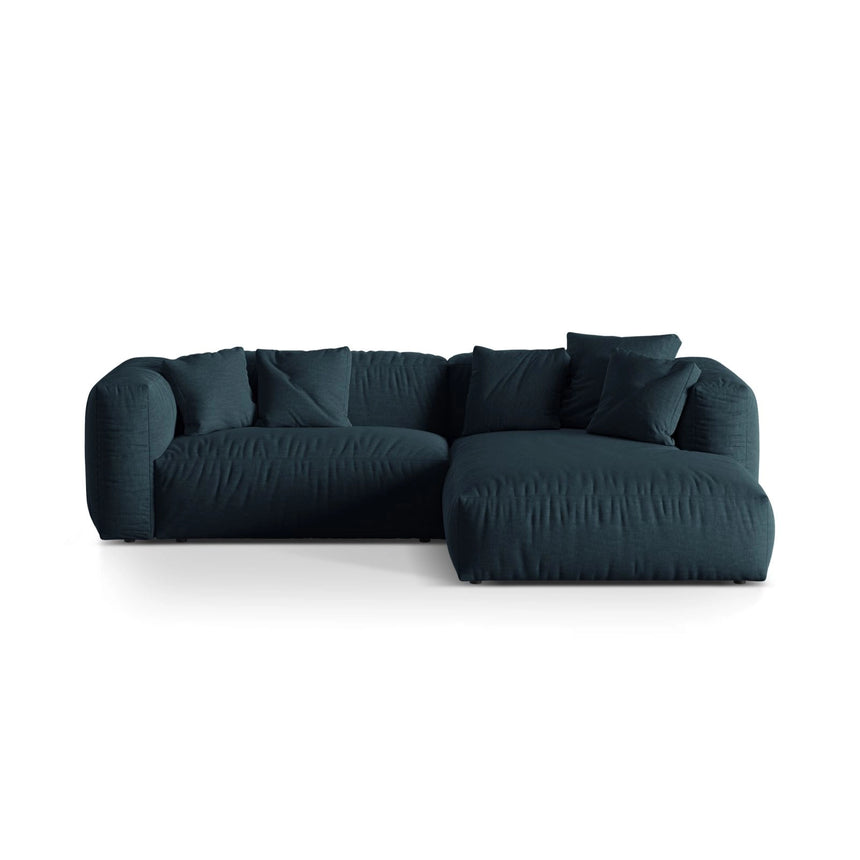 Martina modulares Ecksofa, Rechte Seite, Sitztiefe 76 cm, aus Strukturierter Stoff in Blau Jeans (Boston Ocean), 280x176 cm von Micadoni – Bild 1
