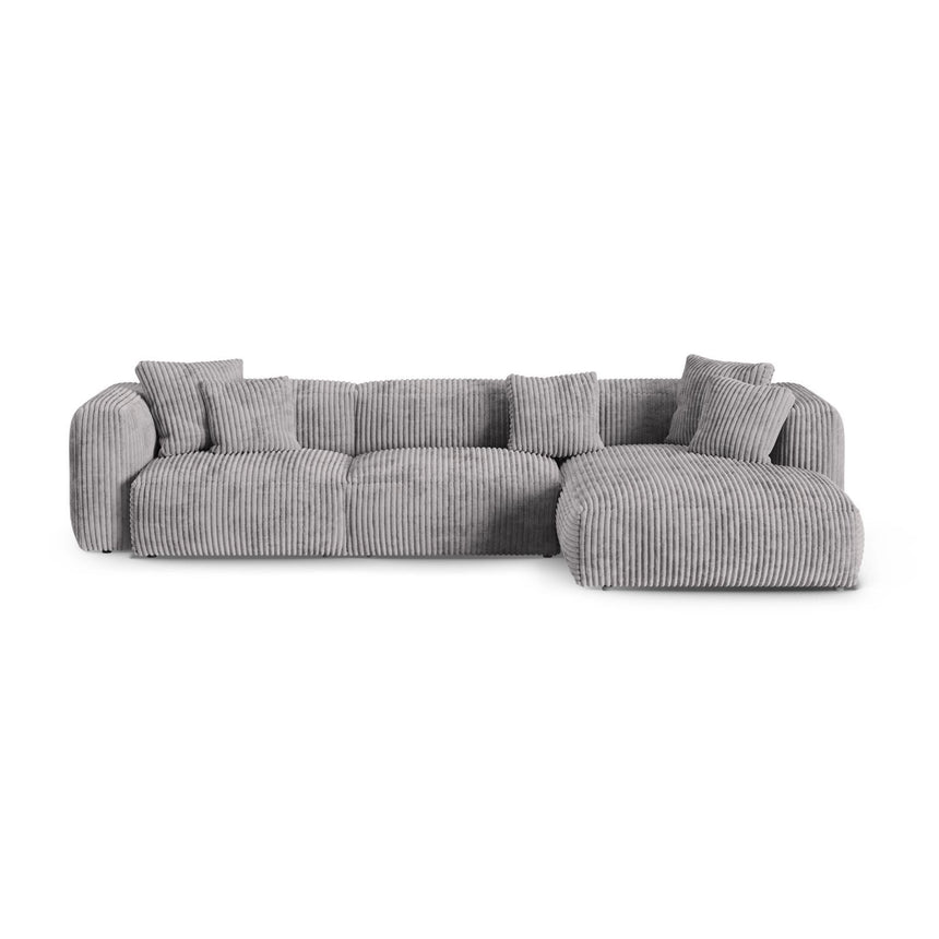 Martina modulares Ecksofa, Rechte Seite, Sitztiefe 90 cm, aus Cord in Hellgrau (Tilia 86), 330x176 cm von Micadoni – Bild 1