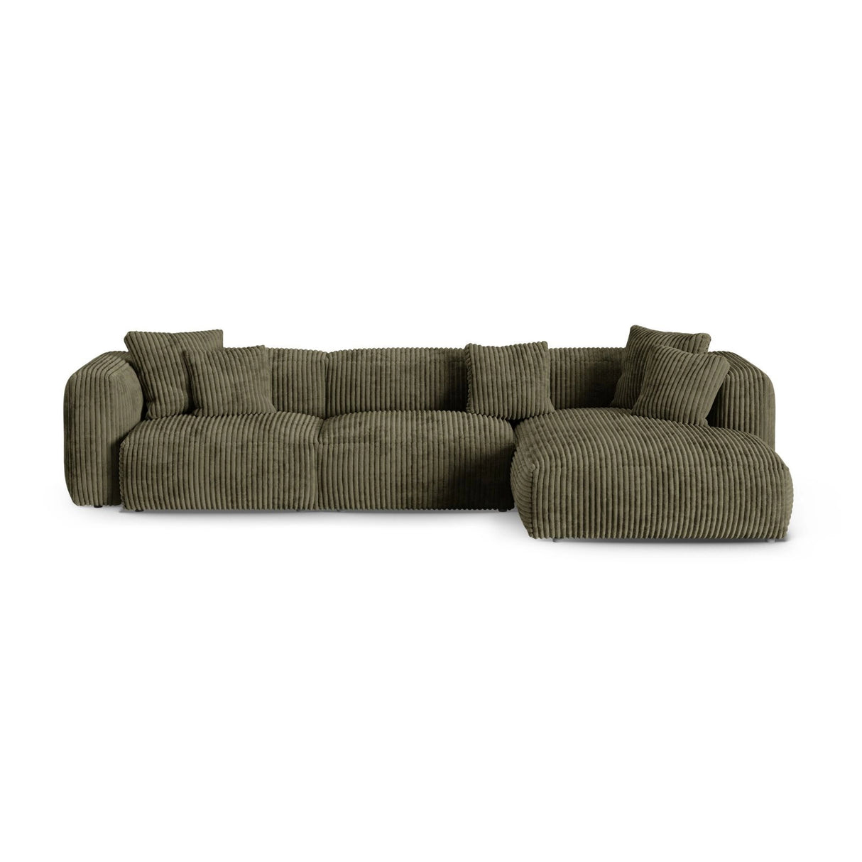 Martina modulares Ecksofa, Rechte Seite, Sitztiefe 90 cm, aus Cord in Moosgrün (Tilia 37), 330x176 cm von Micadoni – Bild 1