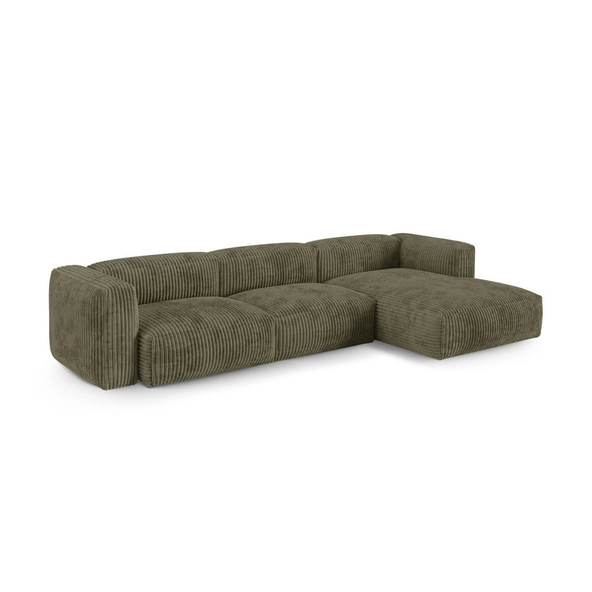 Martina modulares Ecksofa, Rechte Seite, Sitztiefe 90 cm, aus Cord in Moosgrün (Tilia 37), 330x176 cm von Micadoni – Bild 3