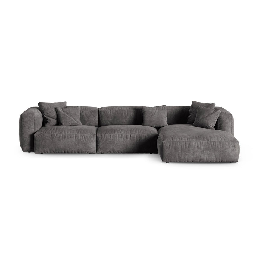 Martina modulares Ecksofa, Rechte Seite, Sitztiefe 90 cm, aus Samt in Grau (Vogue 15), 330x176 cm von Micadoni – Bild 1