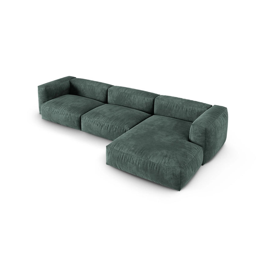 Martina modulares Ecksofa, Rechte Seite, Sitztiefe 90 cm, aus Samt in Petrol (Vogue 12), 330x176 cm von Micadoni – Bild 4