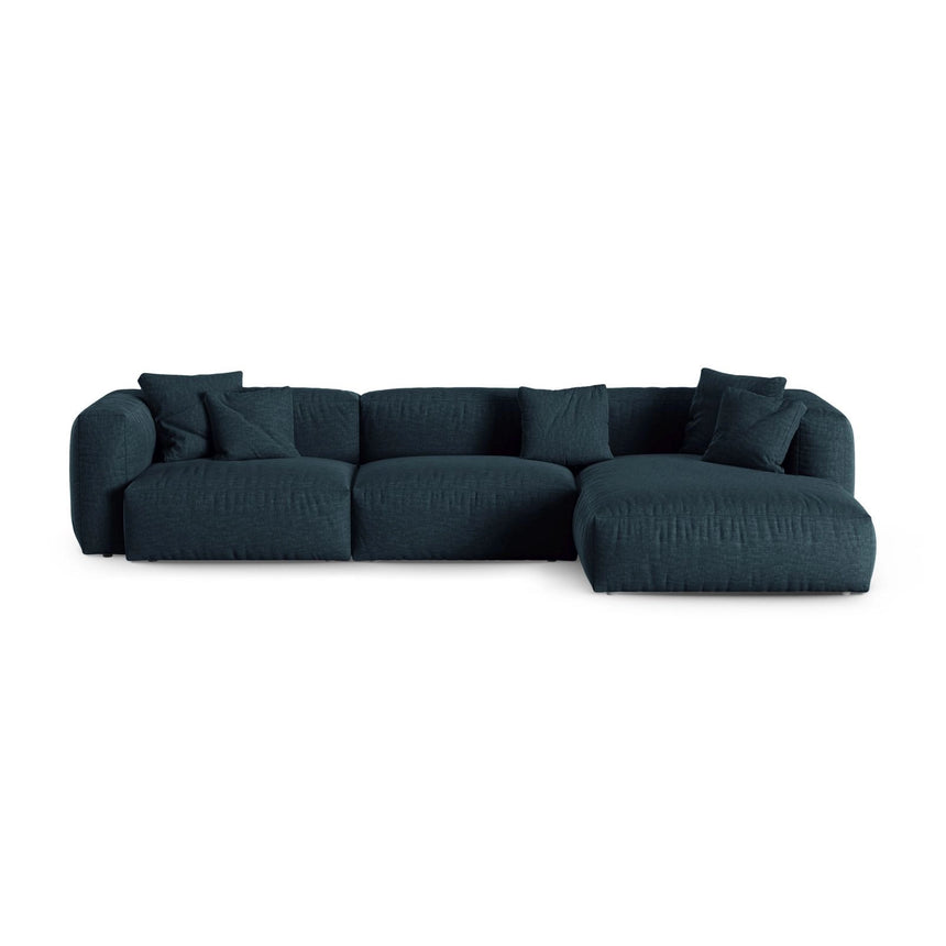 Martina modulares Ecksofa, Rechte Seite, Sitztiefe 90 cm, aus Strukturierter Stoff in Blau Jeans (Boston Ocean), 330x176 cm von Micadoni – Bild 1