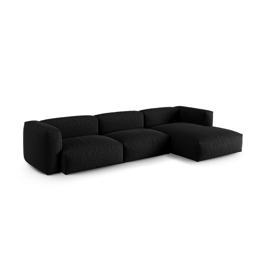 Martina modulares Ecksofa, Rechte Seite, Sitztiefe 90 cm, aus Strukturierter Stoff in Schwarz (Boston Black), 330x176 cm von Micadoni – Bild 3