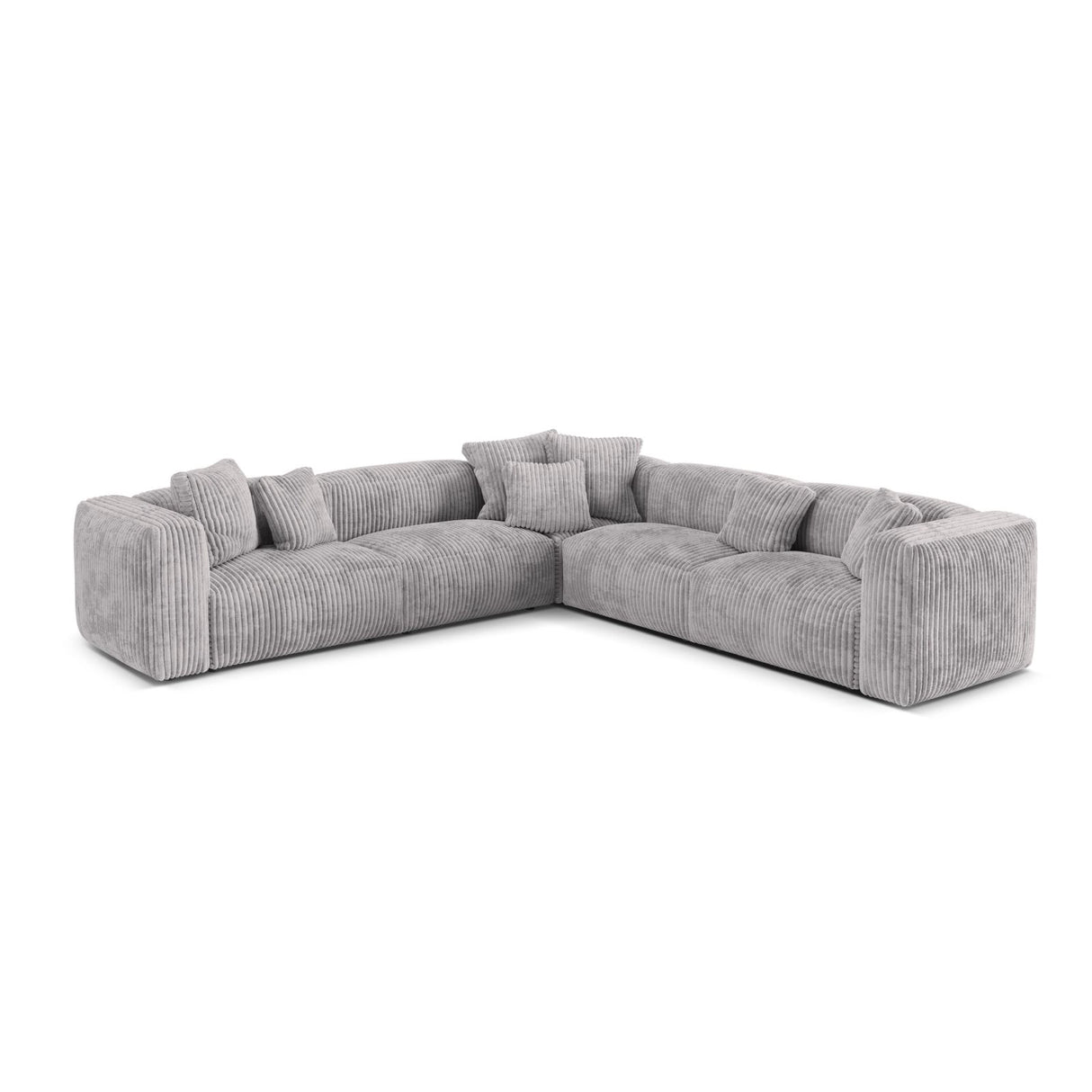 Martina modulares Ecksofa, Symmetrisch, Sitztiefe 76 cm, aus Cord in Hellgrau (Tilia 86), 316x316 cm von Micadoni – Bild 1