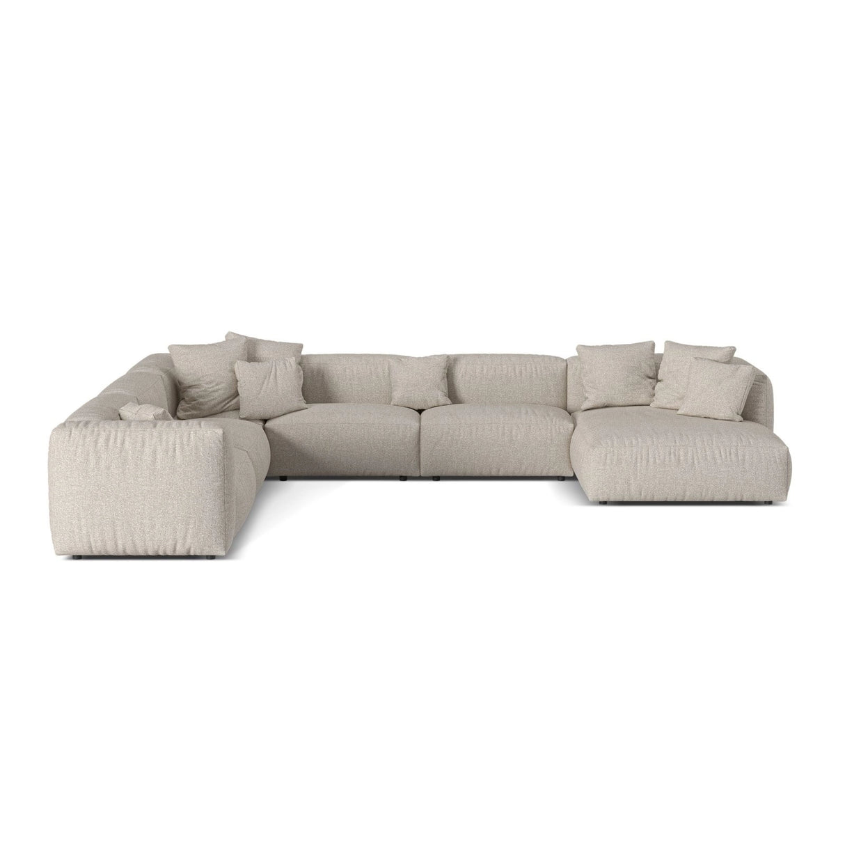 Martina modulares Panoramasofa, Linke Seite, Sitztiefe 76 cm, aus Boucle in Beige (Monet Sand), 406x316 cm von Micadoni – Bild 1