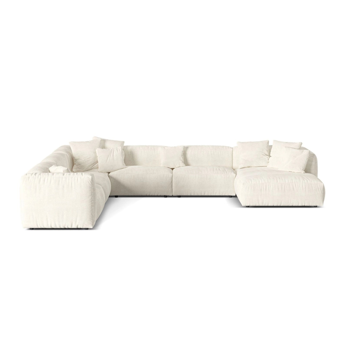 Martina modulares Panoramasofa, Linke Seite, Sitztiefe 76 cm, aus Boucle in Elfenbein (Monet Nata), 406x316 cm von Micadoni – Bild 1