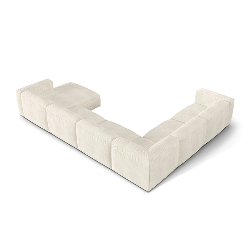 Martina modulares Panoramasofa, Linke Seite, Sitztiefe 76 cm, aus Boucle in Elfenbein (Monet Nata), 406x316 cm von Micadoni – Bild 4