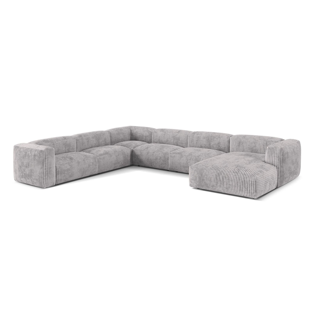 Martina modulares Panoramasofa, Linke Seite, Sitztiefe 76 cm, aus Cord in Hellgrau (Tilia 86), 406x316 cm von Micadoni – Bild 3