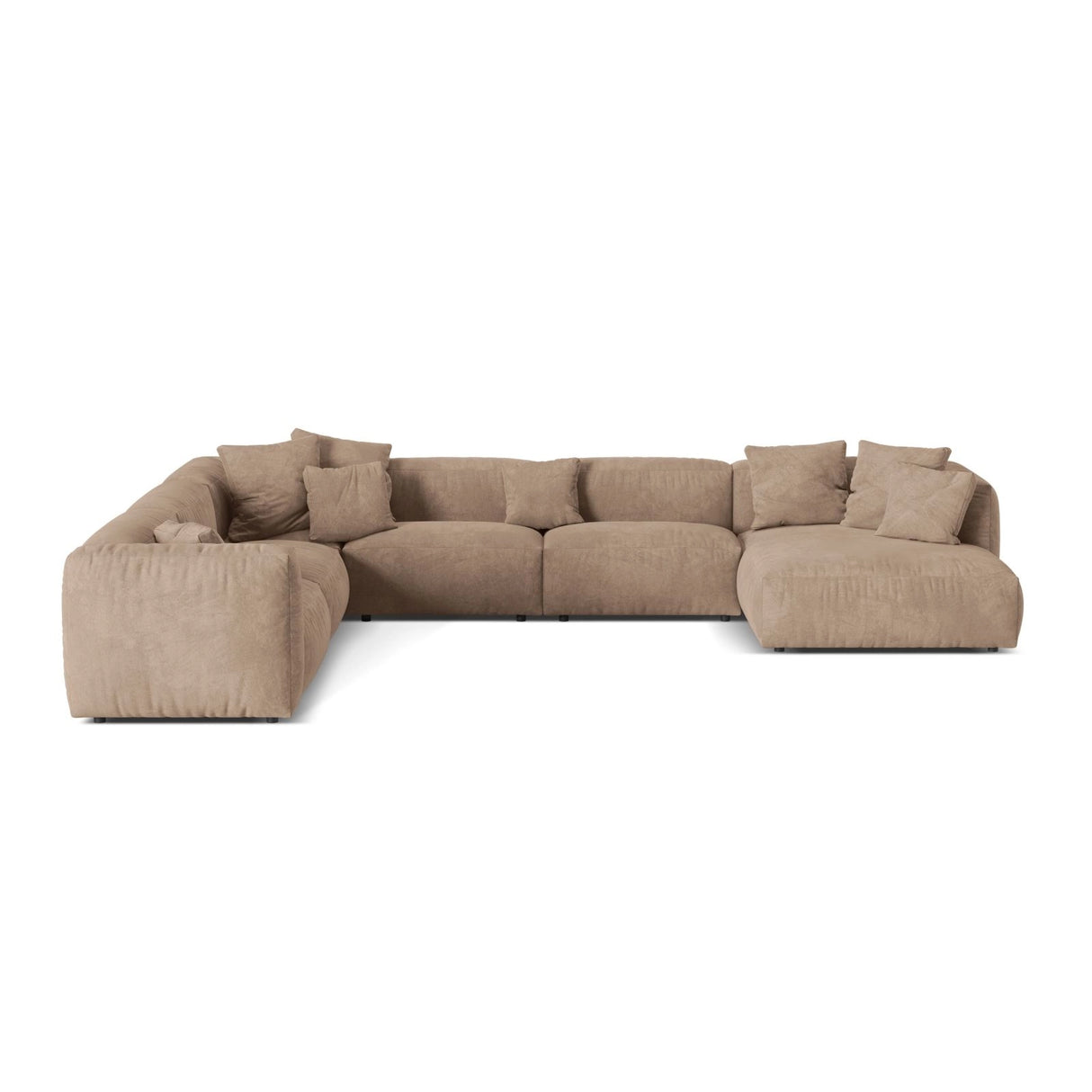 Martina modulares Panoramasofa, Linke Seite, Sitztiefe 76 cm, aus Samt in Dunkelbeige (Vogue 3), 406x316 cm von Micadoni – Bild 1
