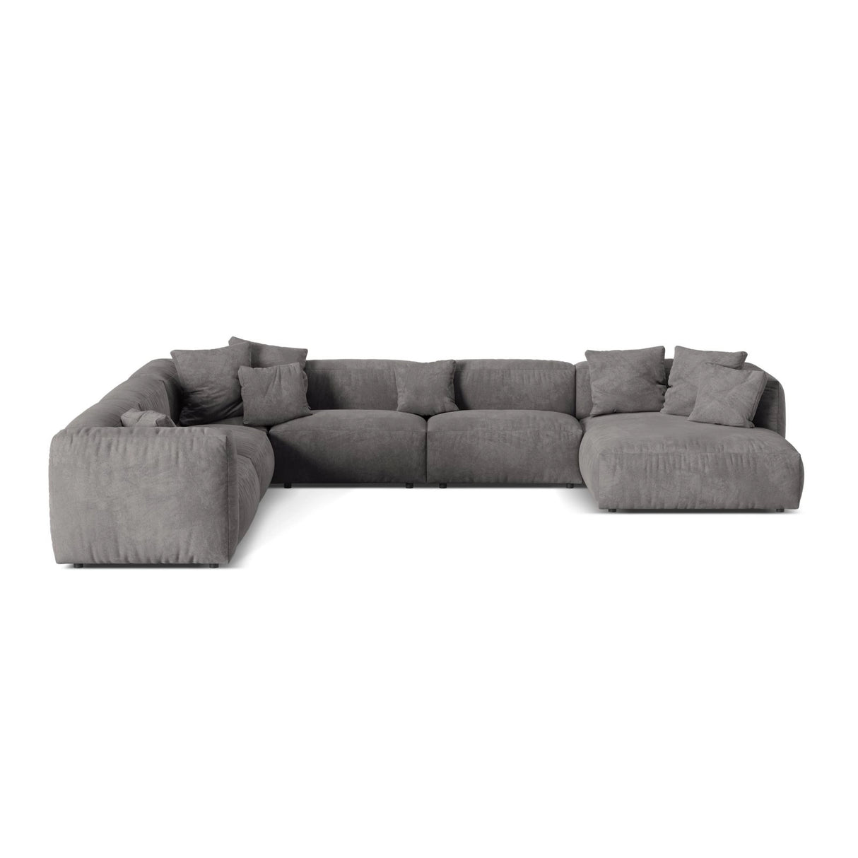Martina modulares Panoramasofa, Linke Seite, Sitztiefe 76 cm, aus Samt in Grau (Vogue 15), 406x316 cm von Micadoni – Bild 1